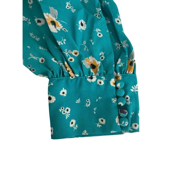 Nicole Miller Womens V Front Blouson Bodysuit in Turquoise Floral Size S - Picture 6 of 8